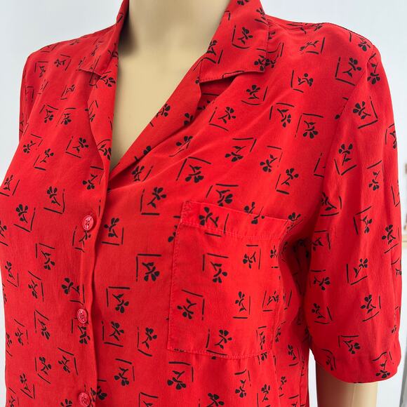 Carole Little (6) American VINTAGE 80's Red Floral 100% SILK Skirt Suit Set - Picture 2 of 8